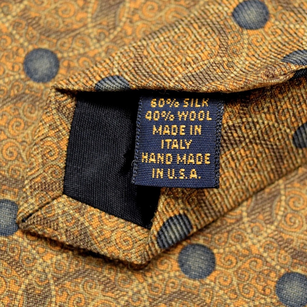 XMI Mens OS Gold Silk Wool Blend Necktie Vintage Polka Dot Geometric Italy Made - Picture 8 of 9